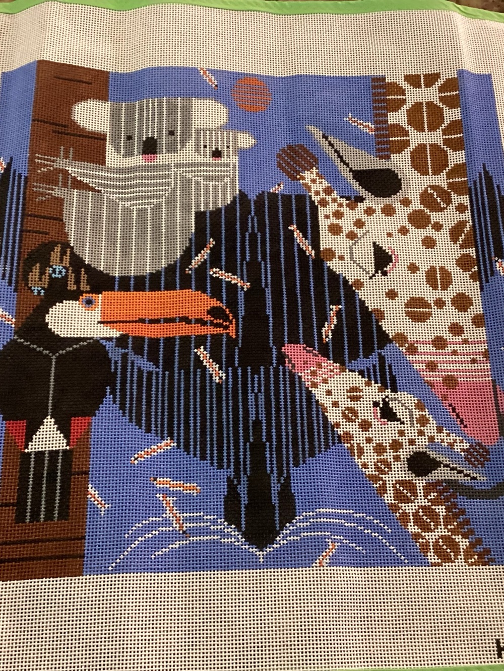 Zoo Babies handpainted needlepoint canvas by Charley Harper